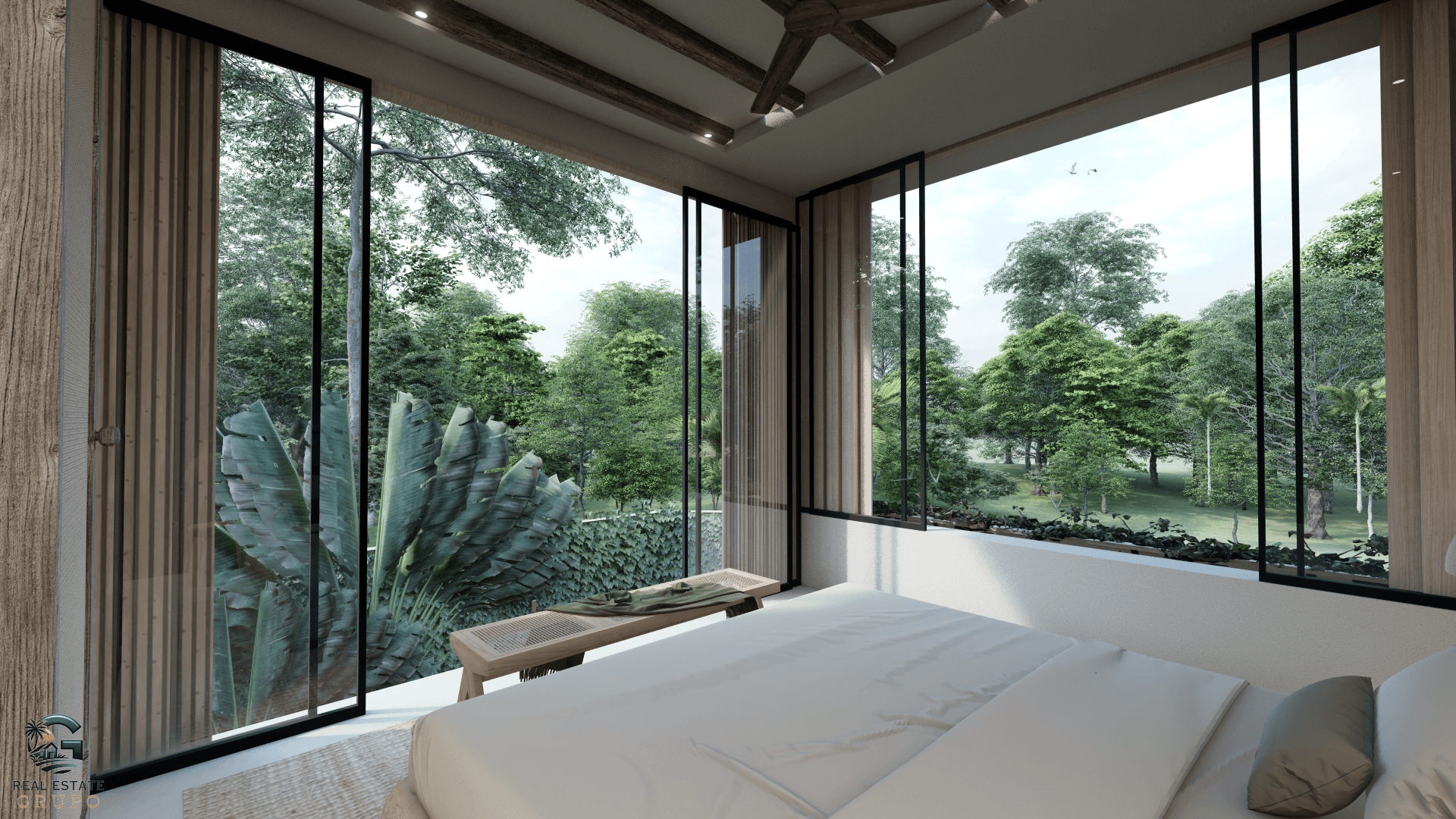 Harmmonia master bedroom with natural light and tropical finishes