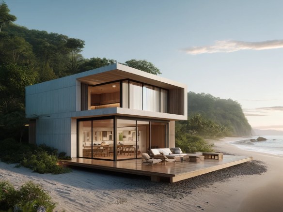 DALL·E 2024-03-28 07.51.47 - Design an image of a minimalist beach house on a secluded stretch of Costa Rica's coastline, embodying the essence of modern simplicity and tranquilit