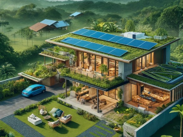 DALL·E 2024-04-21 13.17.36 - Create an image of an eco-friendly home in Costa Rica, designed with sustainability in mind. The home should blend seamlessly with the natural environ