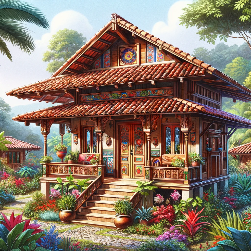 DALL·E 2024-04-21 13.31.02 - Design an image of a traditional Costa Rican home, reflecting the country's rich cultural heritage. The house should be constructed using local materi