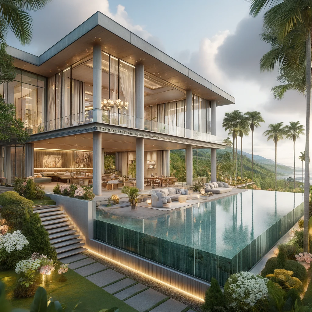 DALL·E 2024-04-21 13.43.25 - Visualize a luxurious and opulent mansion in Costa Rica, set in a lush tropical landscape. The mansion should exhibit grandeur with modern architectur