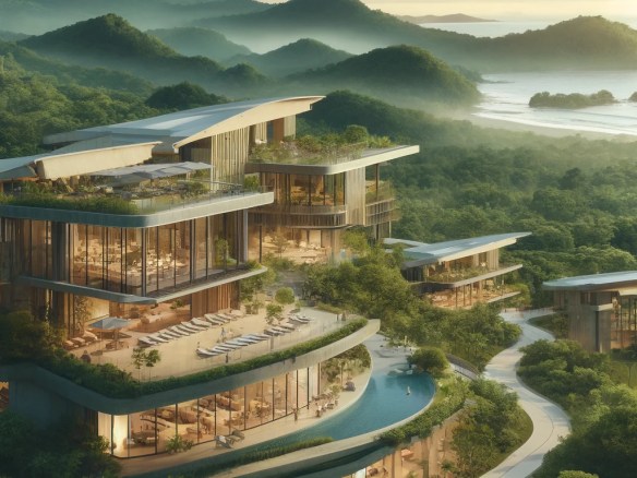 DALL·E 2024-04-21 13.47.03 - Visualize a contemporary eco-resort in Costa Rica, designed with sustainability and luxury in mind. The resort should blend seamlessly with the natura