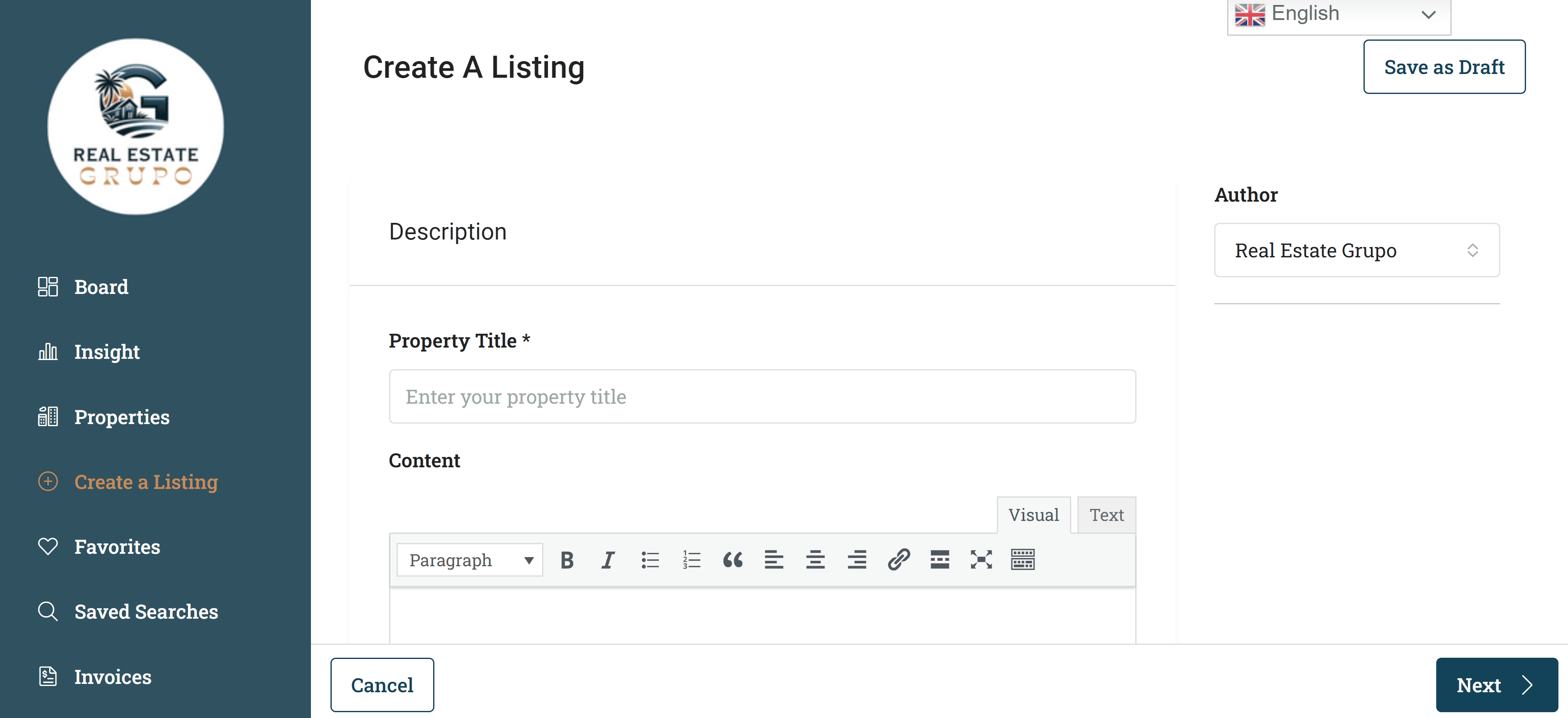 Real Estate Grupo Dashboard